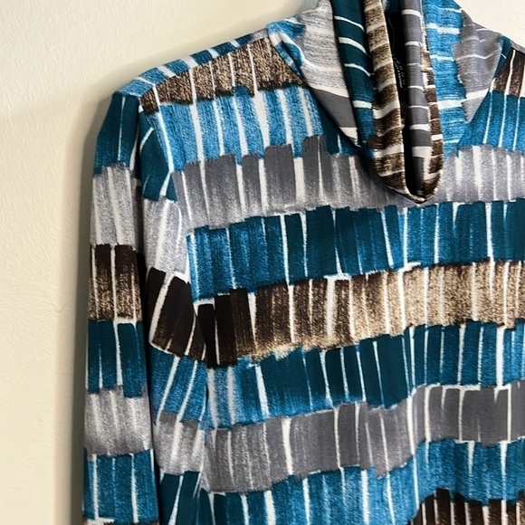 BY JOHNNY LARGE COWL NECK BROWN GRAY & BLUE LONG SLEEVED TOP - Picture 3 of 6